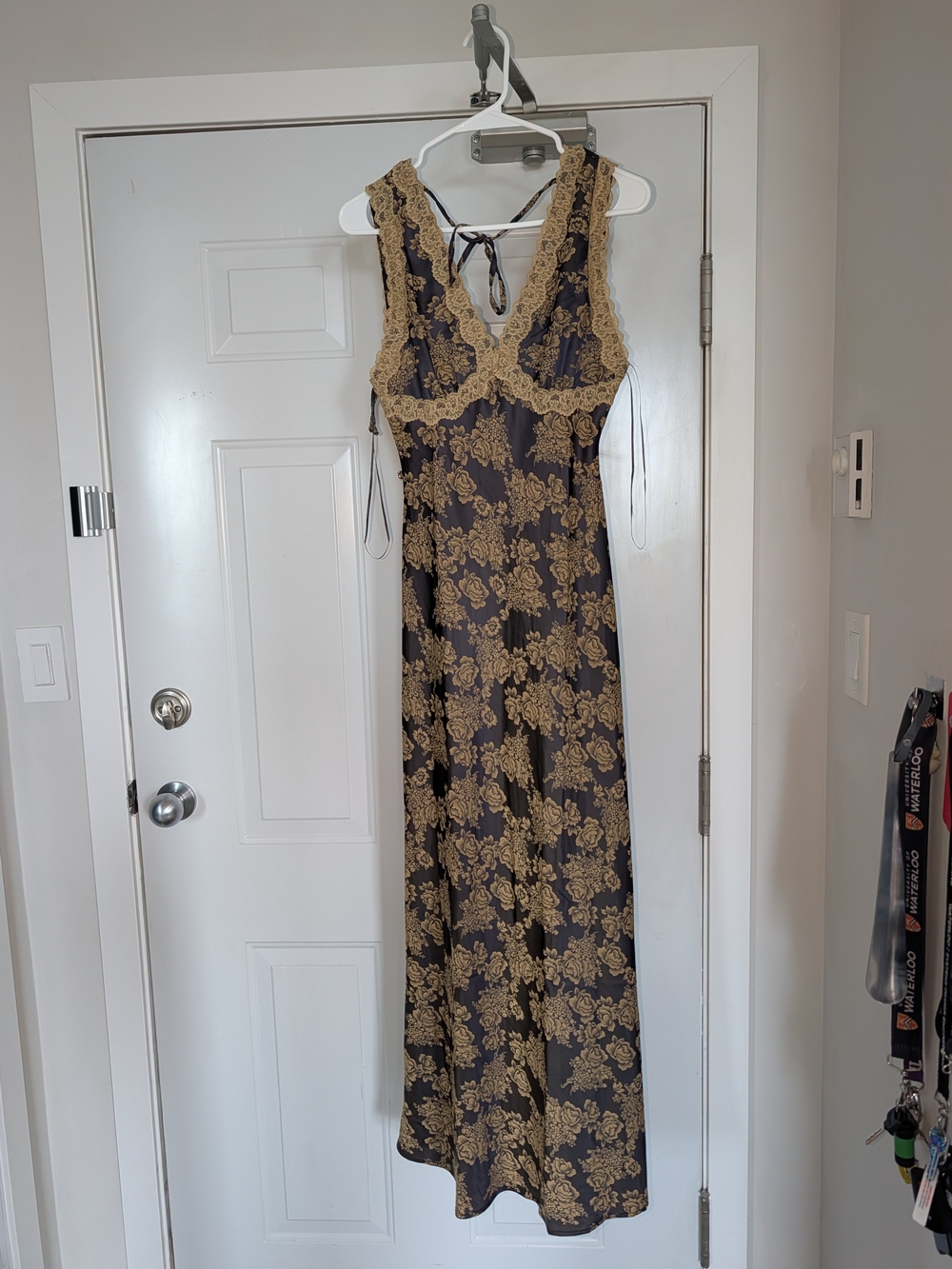 Gold Floral Lace-Trim Maxi Dress - Women's Navy/Gold